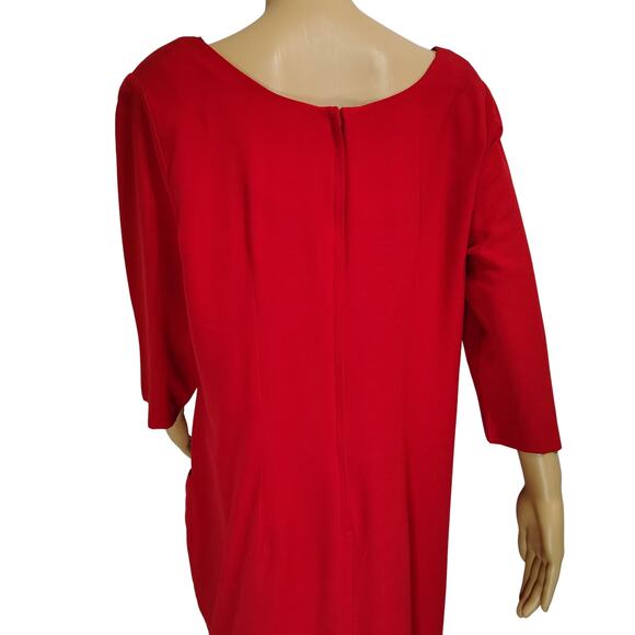 1980s Red Long Sleeves Sheath Midi Dress Willy's New York Co Size 18 - Picture 7 of 12
